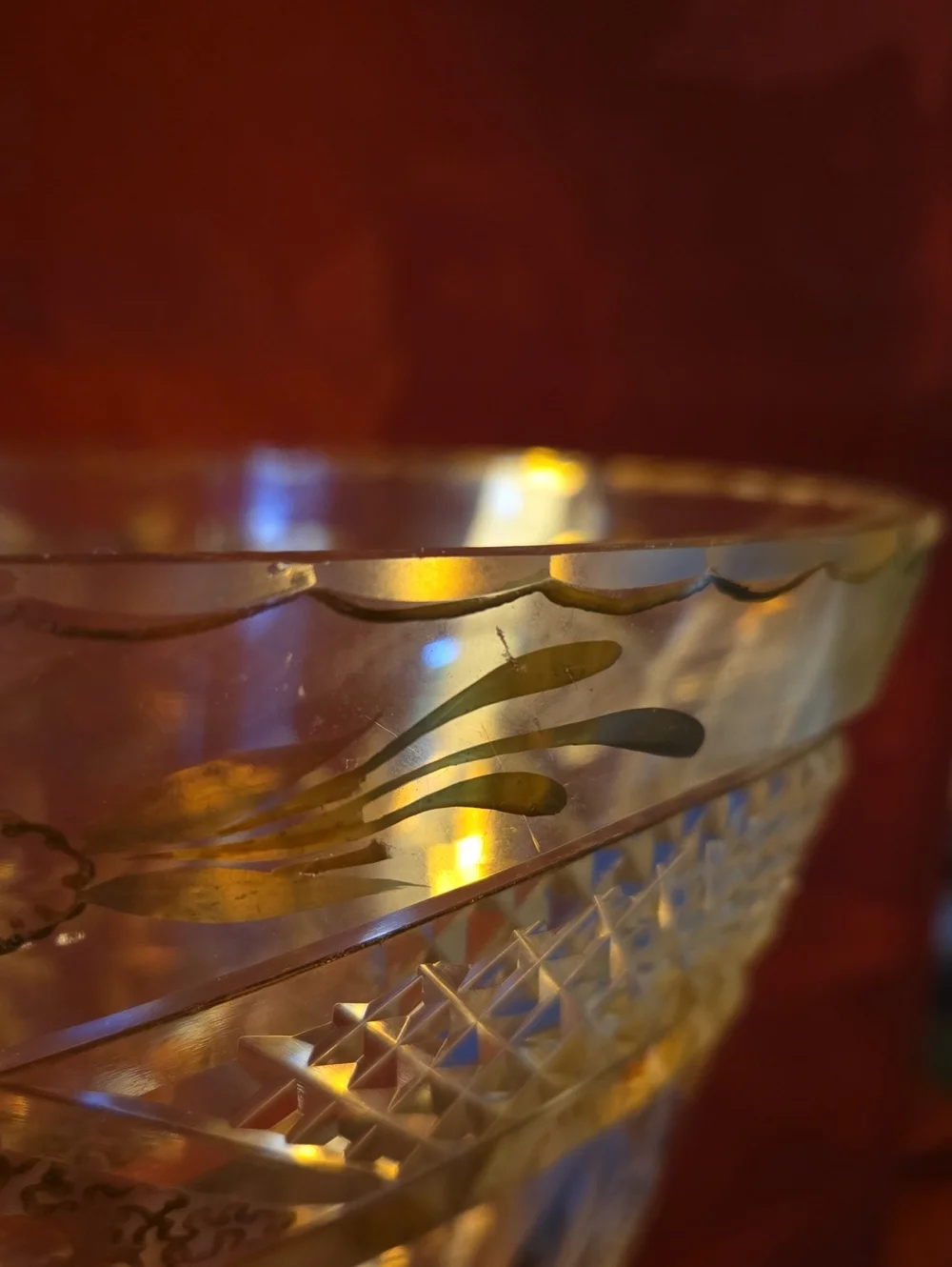 Vintage Bohemian Cut Crystal Vase With Gold Gilding.